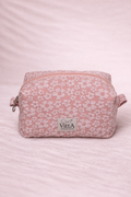 Necessaire rosa com flores brancas