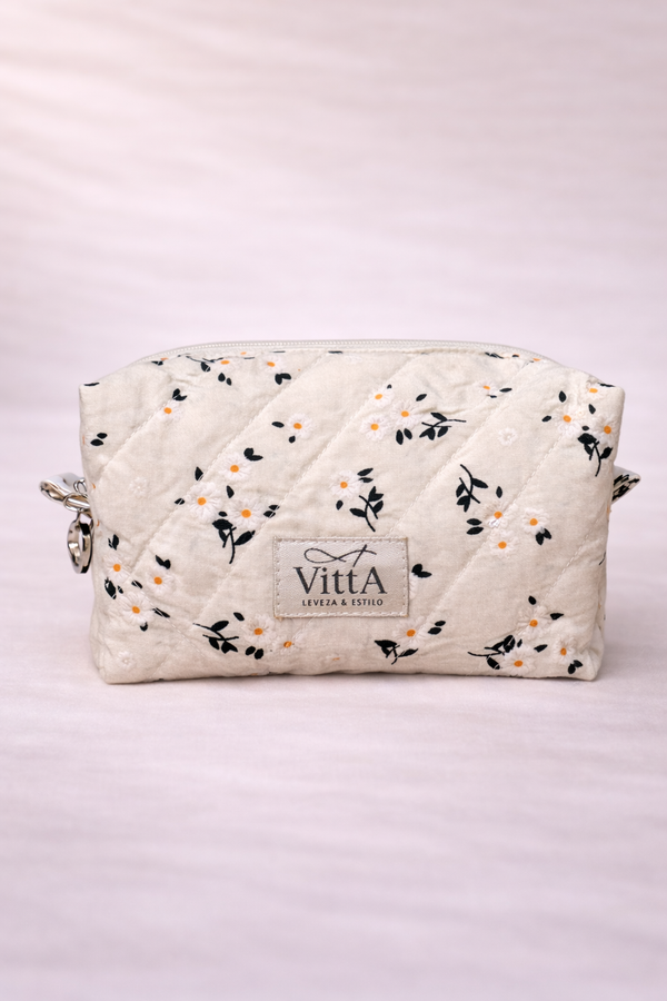 Necessaire bege com flores